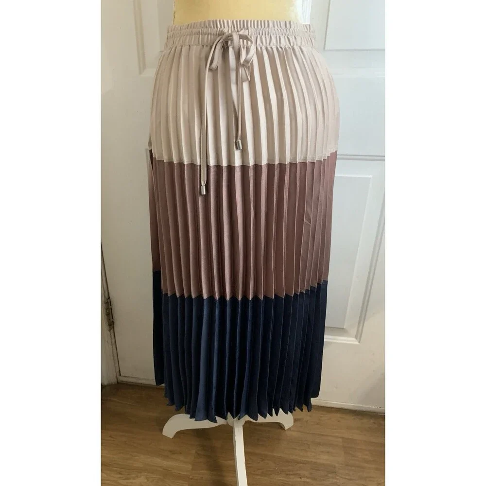 Very J Pleated Skirt Size L Midi Colorblock Lined Elastic Waist